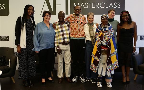 AFI Sustainability Masterclass panel. From left to right: Solophina Nekesa, Tracey Chambers, Isaac Mokwana, Laduma Ngxokolo, Jackie May, Dr Esther Mahlangu, Dr Erica de Greef and Vere Shaba.