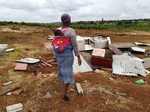 About 70 people were left homeless after their homes were demolished in Tswelopele Extension 8, Tembisa, East of Johannesburg, on Thursday, 7 March. Photo: Zoë Postman