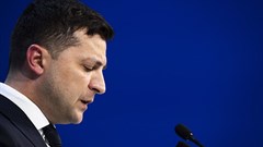 Volodymyr Zelensky, President of Ukraine, at the annual meeting of the World Economic Forum in Davos, Switzerland, on 22 January 2020. EPA-EFE/GIAN EHRENZELLER.