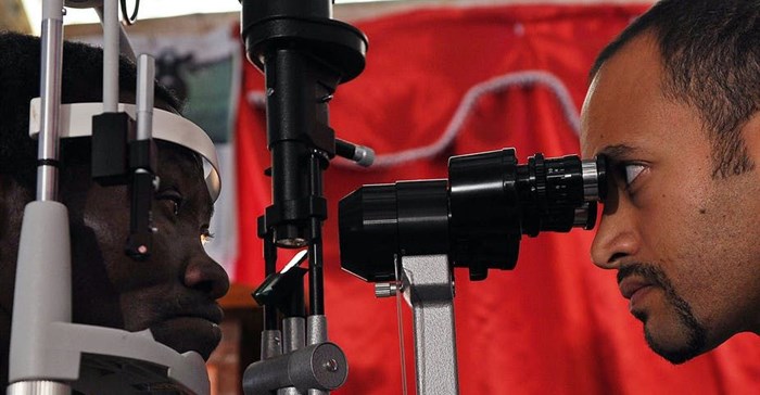 A man being tested as he takes part in an ophthalmological study and examination. Tony Karumba/AFP via Getty Images