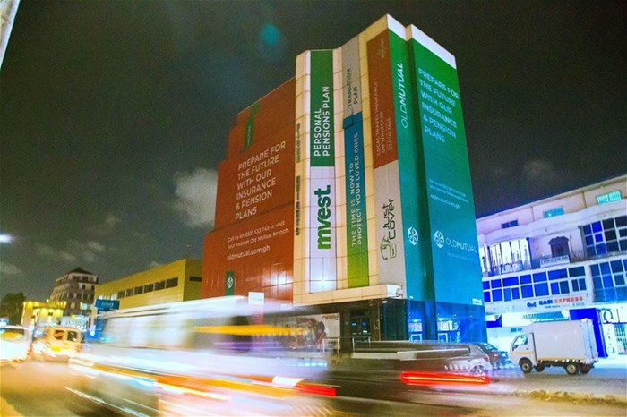 Old Mutual creates impact in Ghana with huge building wrap in Accra