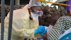 A child receives a vaccine against Ebola from a nurse in Goma on August 7, 2019. AUGUSTIN WAMENYA/AFP via Getty Images