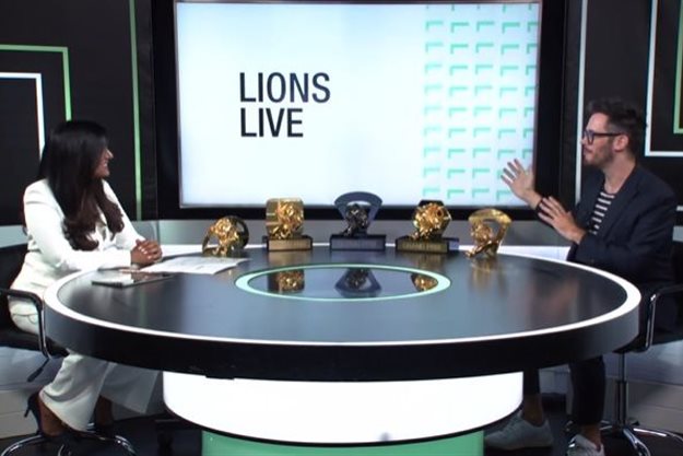 Host Tina Daheley interviewing Cannes Lions MD Simon Cook