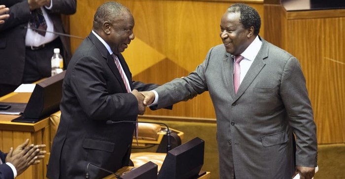 Does the budget tabled by Finance Minister Tito Mboweni (right) speak to President Cyril Ramaphosa’s vision of the new economy? Getty Images