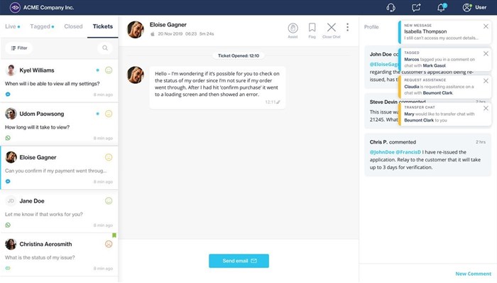 Agent view - tickets and notifications