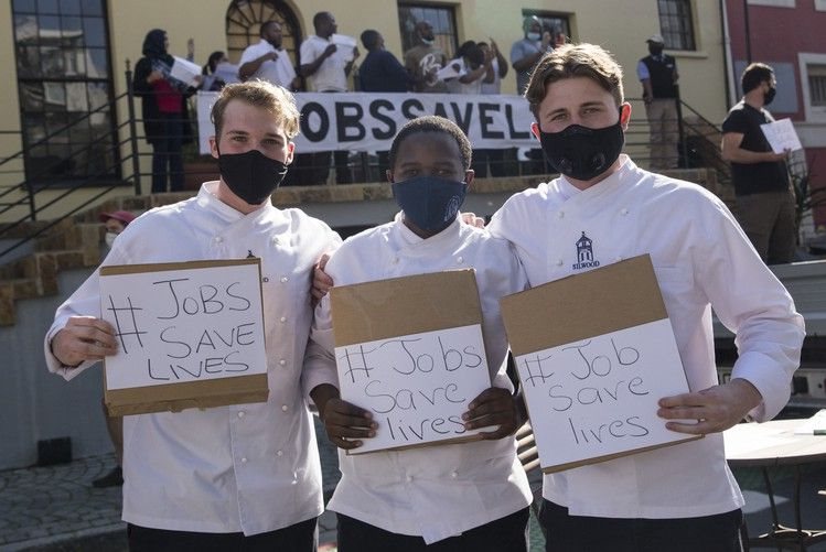 Silwood School of Cookery students joined the protest in Cape Town. Photo: Ashraf Hendricks