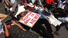 Aids activists lie down in protest in front of parliament in 2001 in Cape Town, South Africa.
