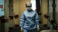 A nurse participates in the drill to test their system capabilities for the Covid-19 coronavirus mass patients influx at the Aga Khan University Hospital in Nairobi.