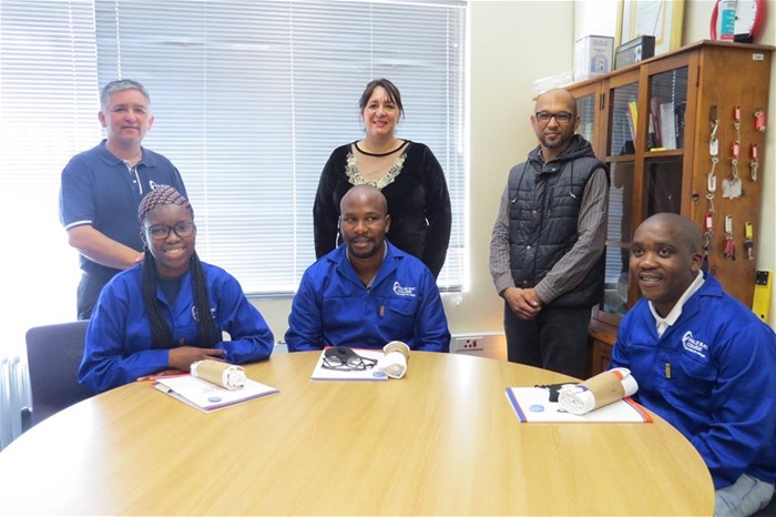 From left to right, back to front: Mr Jeremy Schuster, Ms Karin Hendricks-College Principal, Mr Marlon Higgins, Ms Nonhlanhla Mcimeli, Mr Akhona Winisi and Mr Sinithemba Mpati