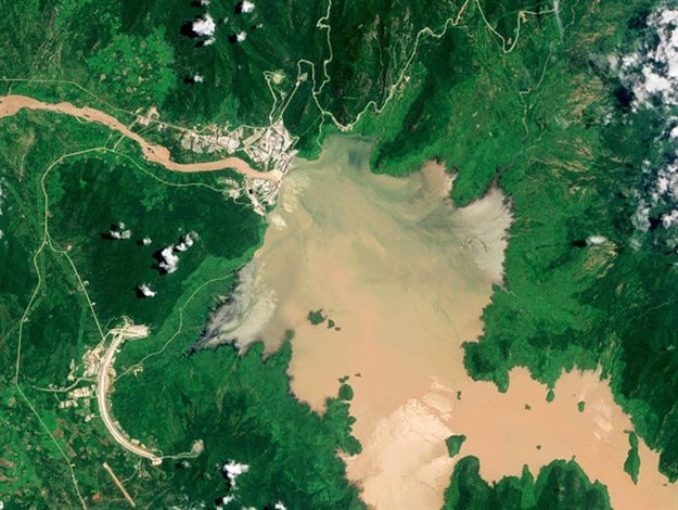 An aerial shot of The Grand Ethiopian Renaissance Dam reservoir filling up. Taken in 2020. Photo by Gallo Images/Orbital Horizon/Copernicus Sentinel Data 2020