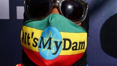 Ethiopian protestors march down 42nd Street in New York during a “It’s my Dam” protest on March 11, 2021. Photo by TIMOTHY A. CLARY/AFP via Getty Images