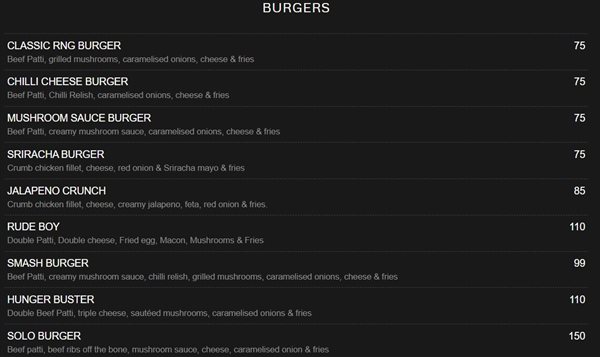 Screenshot of Rack n Grill's menu