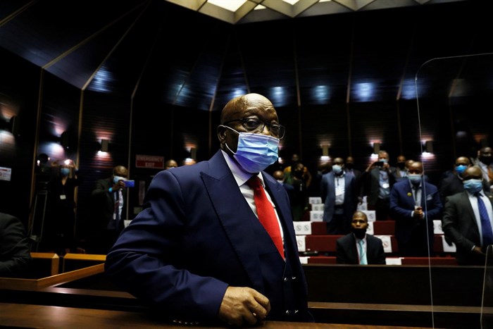 Former South African President Jacob Zuma arrives in court to face corruption charges in Pietermaritzburg, South Africa, 26 May 2021. Phill Magakoe/Pool via Reuters