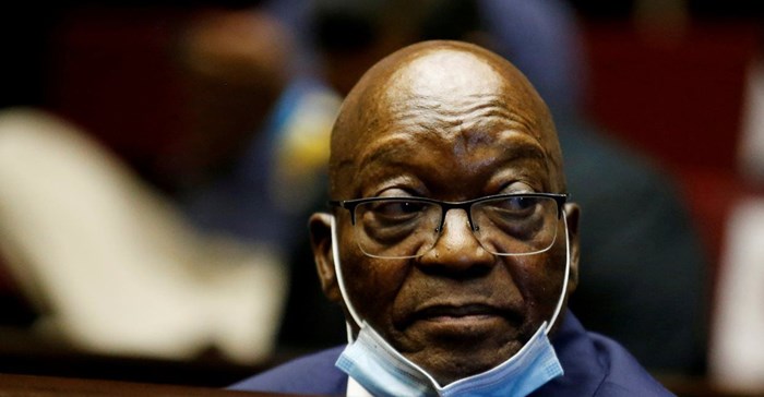 Former South African President Jacob Zuma sits in the dock after recess in his corruption trial in Pietermaritzburg, South Africa, 26 May, 2021. Phill Magakoe/Pool via Reuters/File Photo
