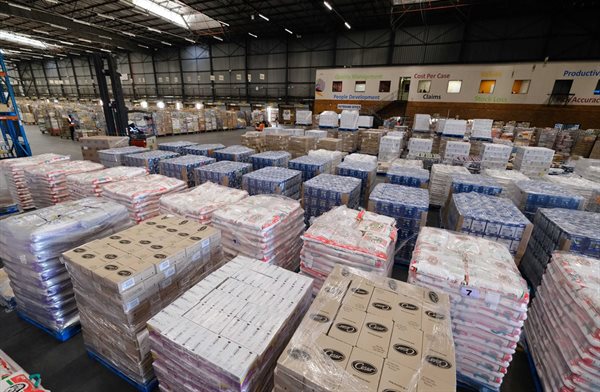 Stock being prepared to load into Pick n Pay and Boxer trucks in Gauteng to provide relief in KZN. Source: Supplied