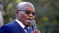 Former South African President Jacob Zuma speaks to supporters after appearing at the High Court in Pietermaritzburg, South Africa, 17 May 2021. Reuters/Rogan Ward/File Photo