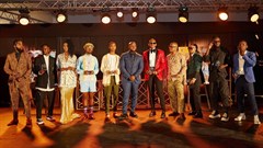 Pictured from left: Oscar Fakude, Bobo Ndima, Lesego Mokoena (who picked up the award for her husband Thapelo Mokoena), Mbulelo Mbiphi, Njabulo Buthelezi, Teboho Cady Tsotetsi, Teddy Nkonde, DJ LeSoul, Justice Mukheli, Thabo Makhafola. Credit: Themba Mbuyisa