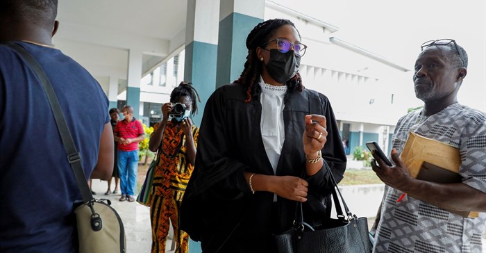 Julia Selman Ayetey, lawyer for the 21 people, who where detained by police and accused of unlawful assembly and promoting an LGBTQ agenda, speaks to journalists at the Ho Circuit Court in Ho, Volta Region, Ghana 4 June 2021. Reuter/Francis Kokoroko/File Photo