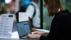 A woman works with a computer at the Technology trade show VivaTech in France, Paris, on 17 June 2021. Xose Bouzas / Hans Lucas 
Source: Reuters