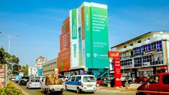 Source: © Provantege  Financial services giant Old Mutual's massive building wrap on a strategic OOH site in the heart of the capital city of Accra, Ghana