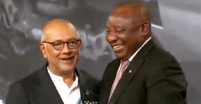 President Ramaphosa presents Anant Singh with his South Africa Investment Conference Business Award.