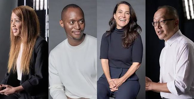 L to R: South African changemakers Aisha Pandor, a digital entrepreneur; Donald Nxumalo, an interior designer; Hanlie Prinsloo, an ocean conservationist and Dion Chang, a trends analyst