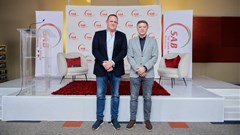 SAB CEO Richard Rivett-Carnac with AB InBev CEO Michel Doukeris. Source: Supplied