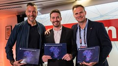 Source: Supplied. Mathius Ruch, co-founder and chief executive officer of CV VC; Wesley Patrick, author of the inaugural African Blockchain Report and Gideon Greaves, managing director of CV VC Africa at Davos.