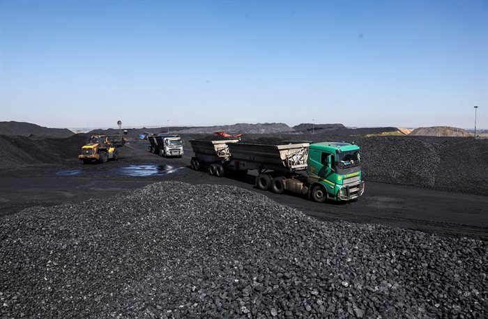 A truck loaded with coal drives off at Canyon Coal's Khanye colliery near Bronkhorstspruit, around 90km north-east of Johannesburg. 26 April 2022. Reuters/Siphiwe Sibeko