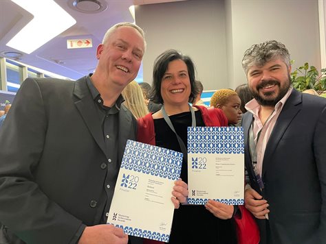 Warwick Bloom, head of PR and internal marketing at the Hollard Group, Tiffany Turkington-Palmer, MD at Flow Communications, and Richard Frank, CTO at Flow Communications, with their silver award for Hollard’s #DoItOnPurpose campaign for Excellence in Internal Marketing at the Marketing Achievement Awards