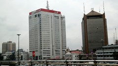 The United Bank of Africa's building is seen from a bridge at the central business district in Nigeria's commercial capital Lagos.