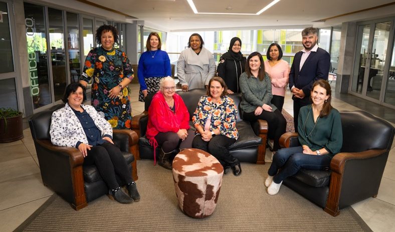 From left: Flow managing director Tiffany Turkington-Palmer, director of content Edwina van der Burg, Cape Town manager Sarah-Jane Viljoen, head of PR Caroline Smith, finance manager Mercy Moyo, Flow CEO Tara Turkington, financial director Saajidah Suliman, head of design Elmarie Harrington, project manager Roshni Nana, Flow CTO Richard Frank and head of project management Gail Tanner