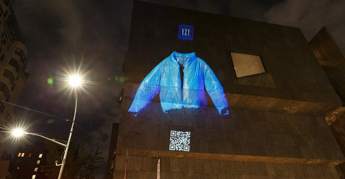Yeezy Gap Round Jacket floating projection in Los Angeles. Source: Gap