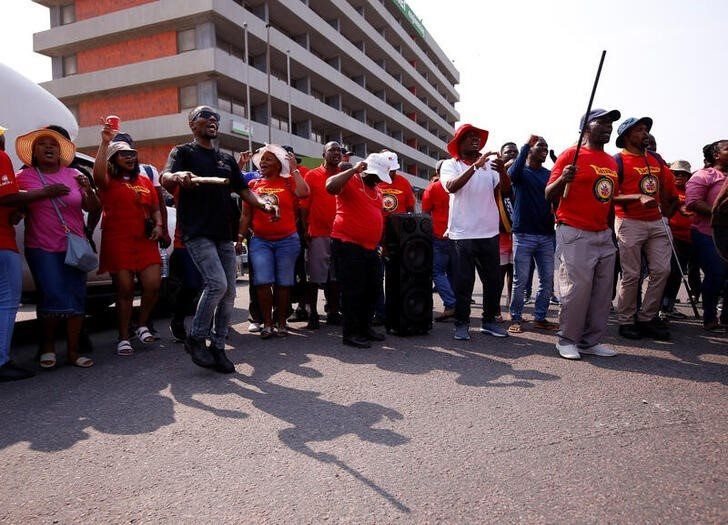 Transnet workers protest as a labour strike continues in Durban, South Africa, October 12, 2022. REUTERS/Rogan Ward