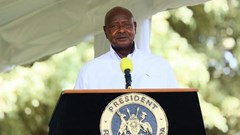 Ugandan President Yoweri Museveni attends a news conference following talks with Russian Foreign Minister Sergei Lavrov in Entebbe, Uganda 26 July 2022. Russian Foreign Ministry/Handout via Reuters