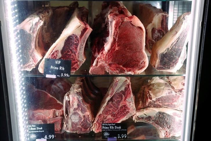 Dry aged beef products are displayed in an EDEKA supermarket in Berlin, Germany, August 9, 2019. REUTERS/Fabrizio Bensch