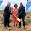 Badri Younes the Deputy Associate Administrator for Space Communications and Navigation at The National Aeronautics and Space Administration (NASA), Johanna Botha the Mayor of Laingsburg and Dr Phil Mjwara from the Department of Science and Innovation attend the sod turning ceremony for Africa's first Deep Space Ground Station in Matjiesfontein, South Africa, 8 November 2022. Reuters/Shafiek Tassiem