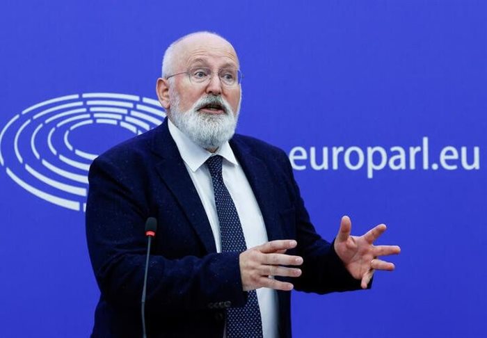 European Commission vice-president Frans Timmermans speaking during a news conference on high energy prices at the European Parliament in Strasbourg, France. 2022. Source: Reuters/Yves Herman