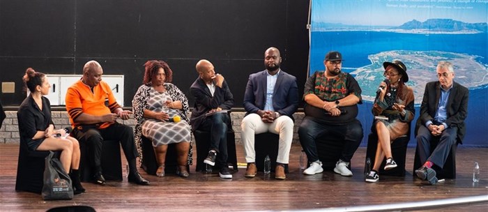L–R: Dr Baz Dreisinger, Phyllis Mali, Mbongiseni Mdakane, Kofi Danson, Shaun Pretorius, Rose Thuku, Vincent Schiraldi. Photo: Dean Petersen