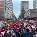 Workers from public sector unions affiliated to three federations marched to the National Treasury in Tshwane on Tuesday demanding that the government revise its 3% wage increase. Photo: Chris Gilili / GroundUp