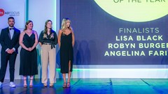 Image supplied. (L to r) Faheem Chaudhry, AdFocus aWards chairperson, Robyn Burger, Lisa Black and Angelina Faria (Student of the Year winner