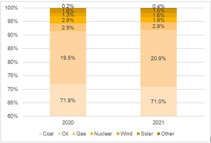 Figure 1: National fuel consumption by type (% of total). Source: PwC calculations based on data from bp