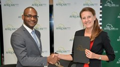 Source: Supplied. Jules Ngankam, AGF group chief executive officer and Olga Dickmann,chief financial officer, manager business development Africa.