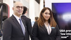 Source: Supplied. Akram Bouchenaki, chief executive officer of Abdul Latif Jameel Health; Maryam Ziaei, founder and chief executive officer of iSono Health, and Shadi Saberi at Arab Health.