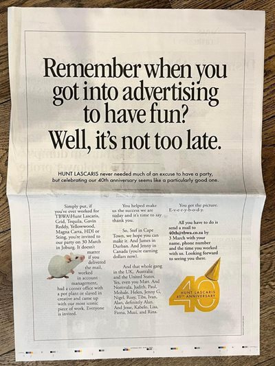 TBWA\Hunt Lascaris celebrates 40 years of bold creativity, innovation and best-of-the best talent