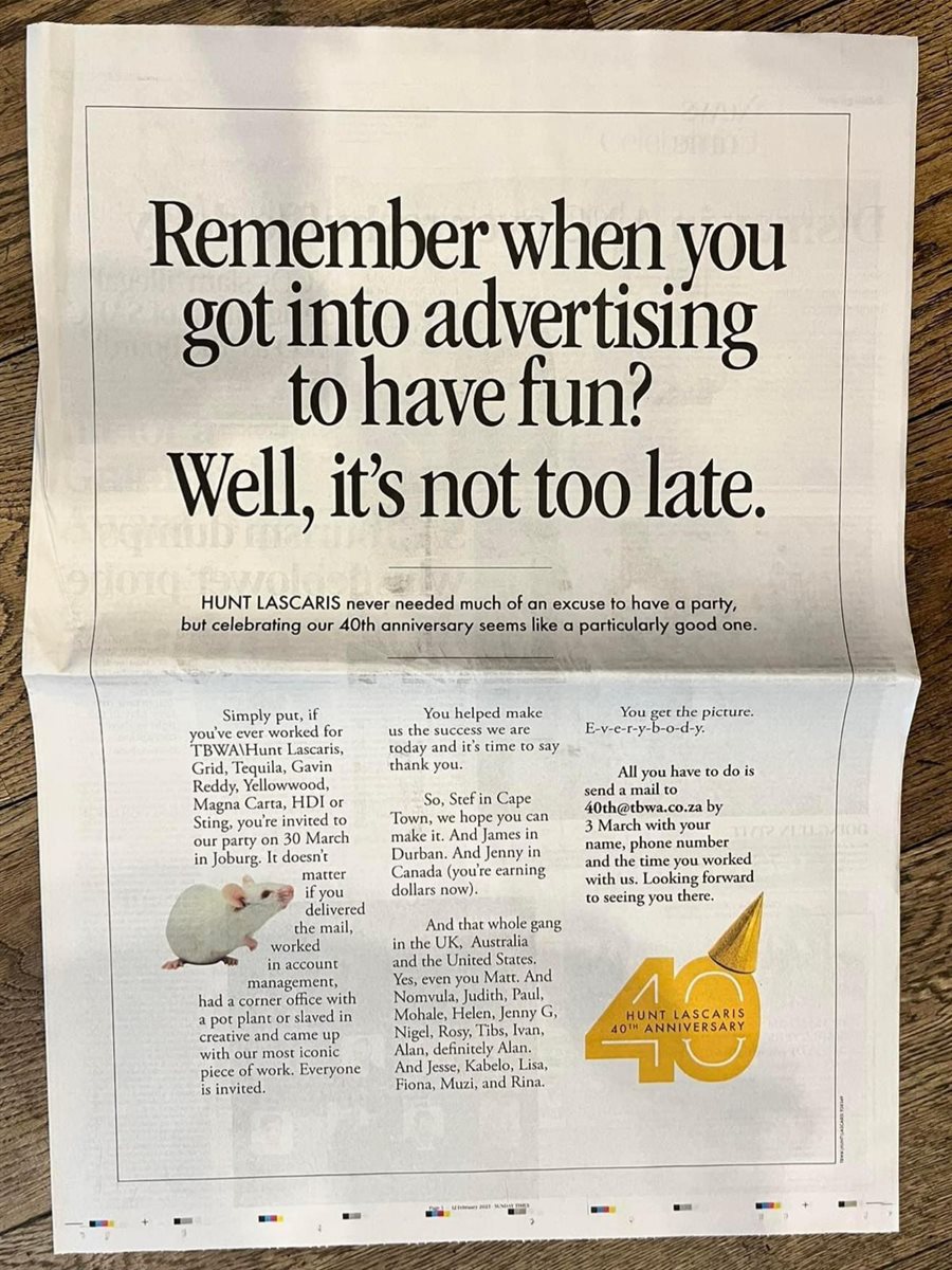 TBWA\Hunt Lascaris celebrates 40 years of bold creativity, innovation and best-of-the best talent