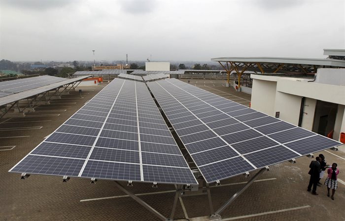 Solar carport at the Garden City shopping mall in Nairobi. Source: Reuters/Thomas Mukoya