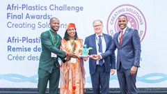 Kenya’s Chemolex, creators of Biopactic, a biodegradable alternative to plastic made from invasive water hyacinths that grow aggressively in Lake Victoria. Image source: .