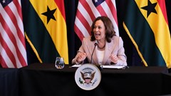 US Vice President Kamala Harris meets with women entrepreneurs during her week-long trip to Ghana, Tanzania and Zambia, in Accra, Ghana 29 March 2023. Reuters/Francis Kokoroko