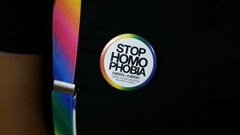 File Photo: An LGBT activist wears a badge as he attends a court hearing in the Milimani high Court in Nairobi in Nairobi, Kenya. 22 February 2019. Reuters/Baz Ratner